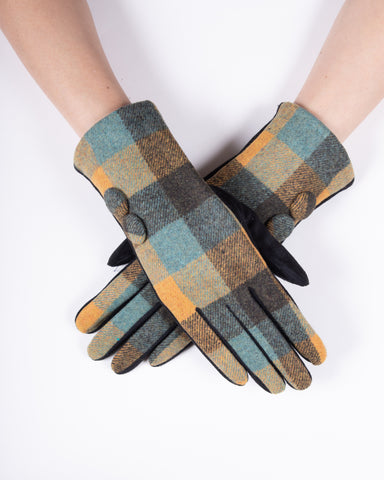 2 Button Plaid Gloves Yellow