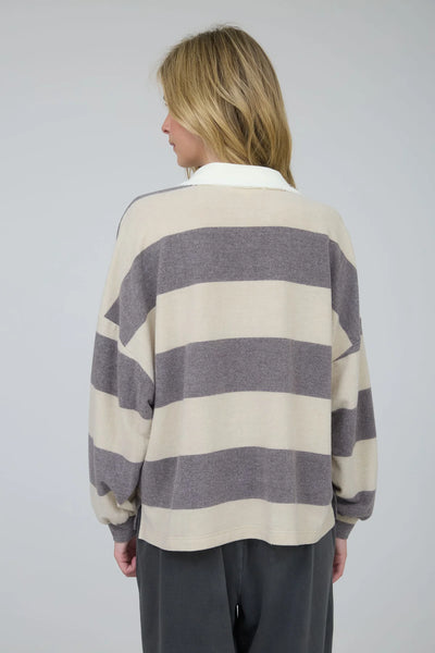 Washed Long Sleeve Stripe Top in Charcoal