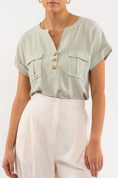 Cuffed Short Sleeve Shirt in Light Olive