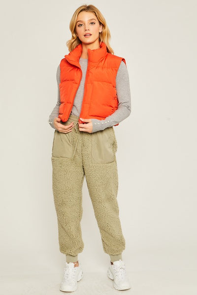 Puffer Vest With Pockets in Tomato