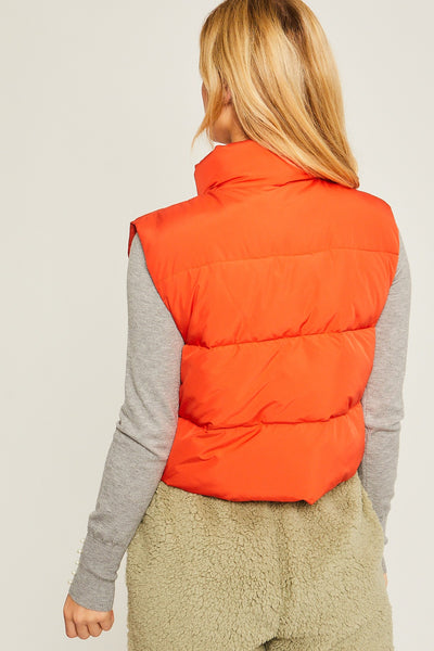 Puffer Vest With Pockets in Tomato