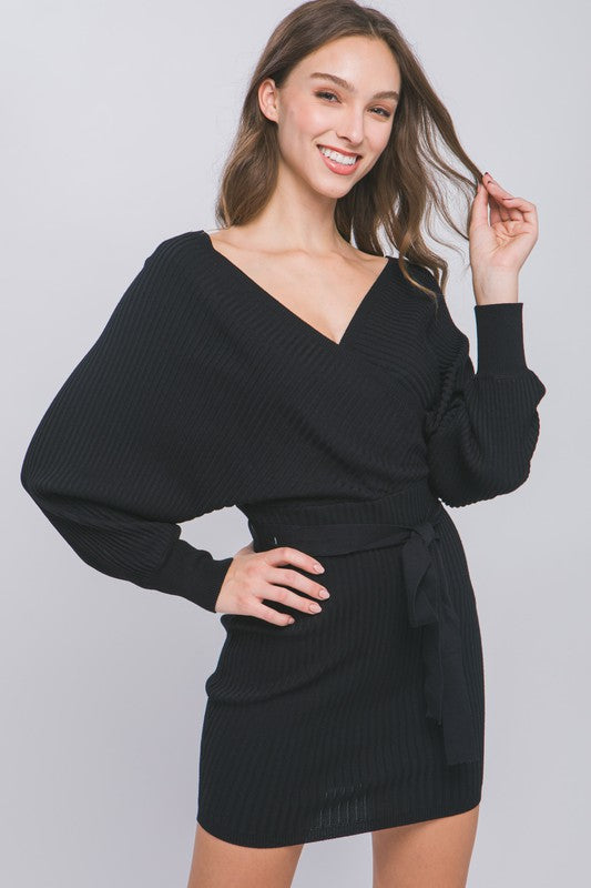 Off Shoulder Wrap Knit Dress in Assorted Colours