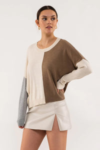 Relaxed Colourblock Sweater in Taupe Combo