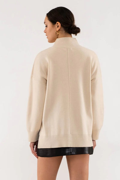 Mock Neck Seam Front Sweater in Cream