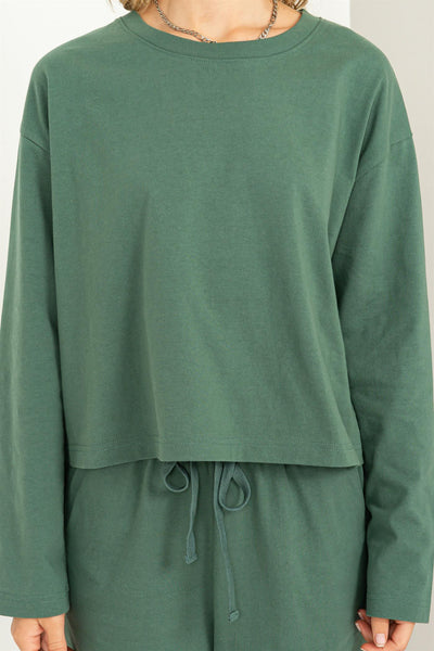 Wide Long Sleeve Top in Green