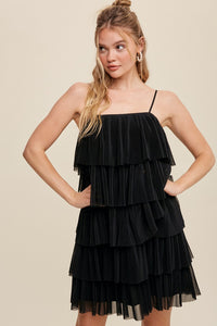 Ruffled Tulle Mini Dress in Black