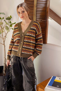 Mulitcolour Knit Cardigan in Olive