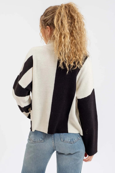 Stripe Colourblock Knit Sweater in Black Combo