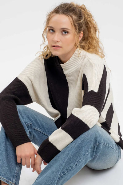 Stripe Colourblock Knit Sweater in Black Combo