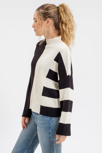 Stripe Colourblock Knit Sweater in Black Combo