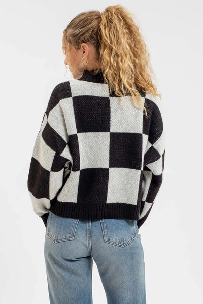 Checkered Knit Sweater in Black Combo