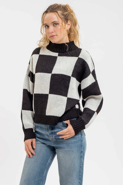 Checkered Knit Sweater in Black Combo