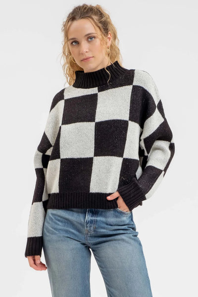 Checkered Knit Sweater in Black Combo