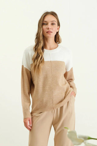 Contrast Long Sleeve Sweater in Khaki