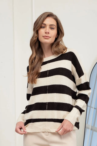 Stripe Long Sleeve Sweater in Ivory Combo