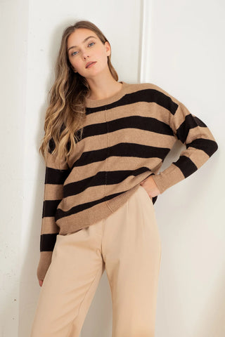 Stripe Long Sleeve Sweater in Mocha Combo