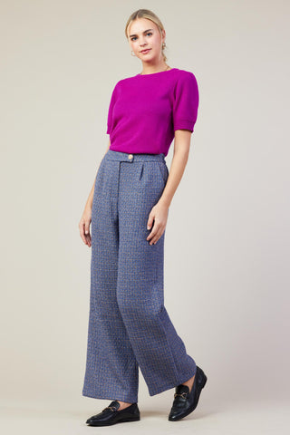 Tweed Wide Leg Pants in Blue Combo