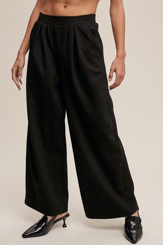 Wide Leg Trouser Style Sweat Pants in Black