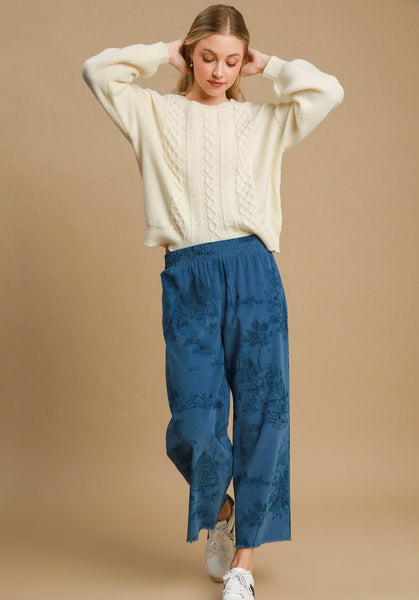 Pattern Corduroy Pants in Blue