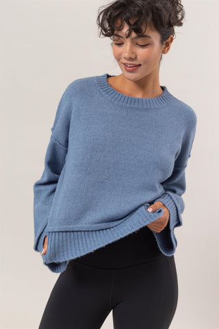 Oversized Wide Sleeve Sweater in Gray Blue