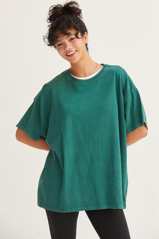 Oversized Distressed T-Shirt in Dark Green