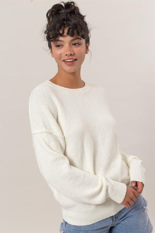 Seam Detail Knit Sweater in Cream