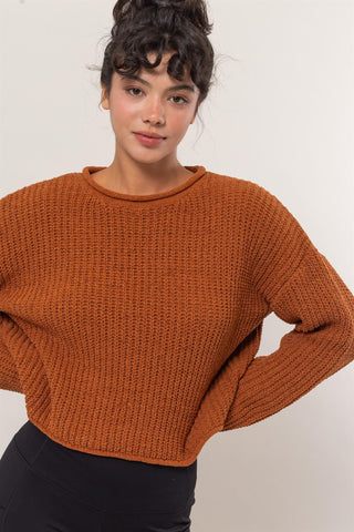 Rolled Edge Knit Sweater in Assorted Colours