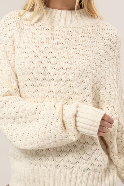 Textured High Neck Sweater in Cream