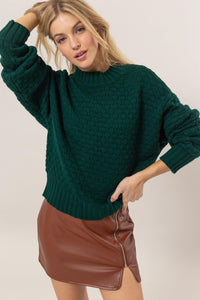 Textured High Neck Sweater in Dark Green