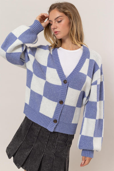 Checkered Cardigan in Indigo