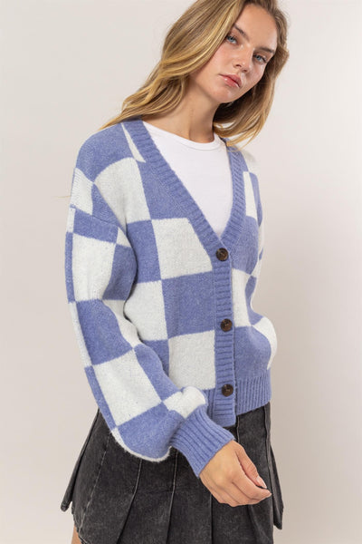 Checkered Cardigan in Indigo