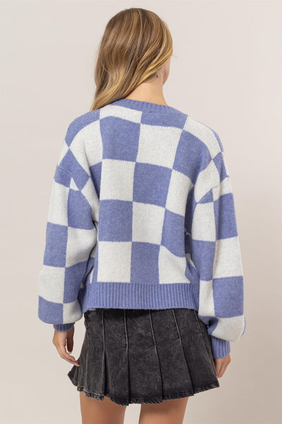 Checkered Cardigan in Indigo