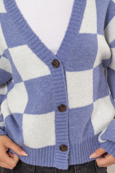 Checkered Cardigan in Indigo