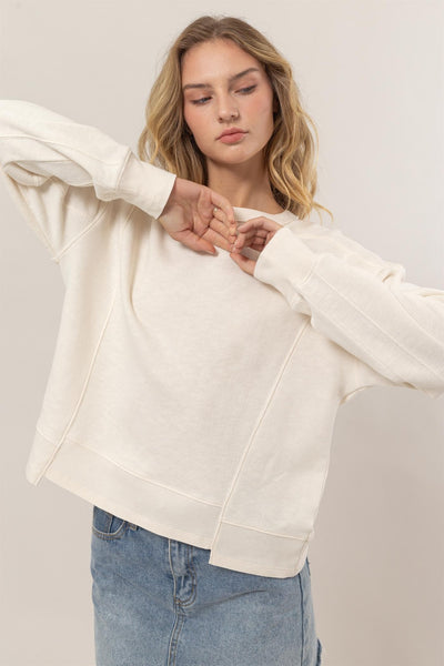 Seam Detail Long Sleeve Top in Cream