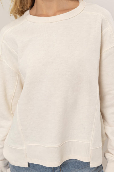 Seam Detail Long Sleeve Top in Cream