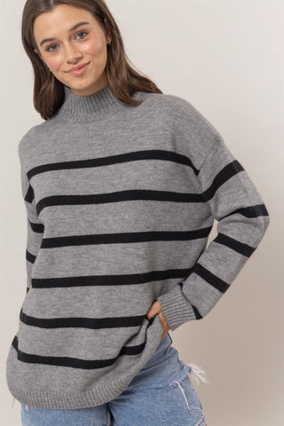 Striped Oversized Sweater in Charcoal