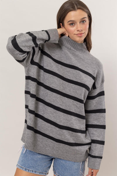 Striped Oversized Sweater in Charcoal