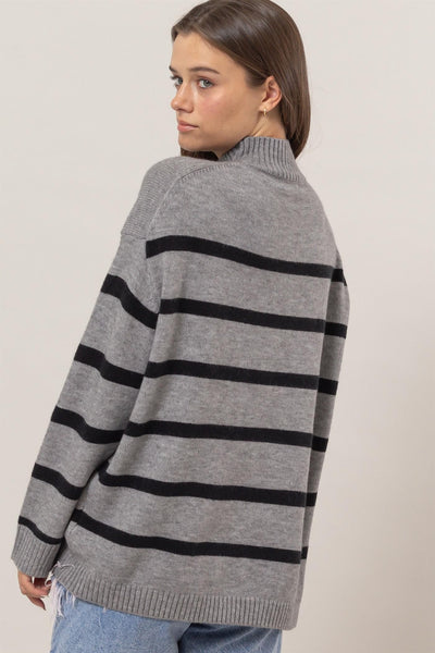 Striped Oversized Sweater in Charcoal