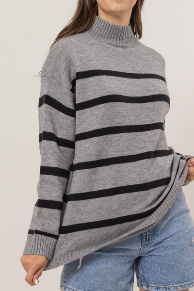 Striped Oversized Sweater in Charcoal