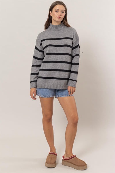 Striped Oversized Sweater in Charcoal