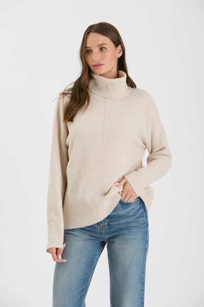 Turtleneck Front Seam Sweater in Oatmeal