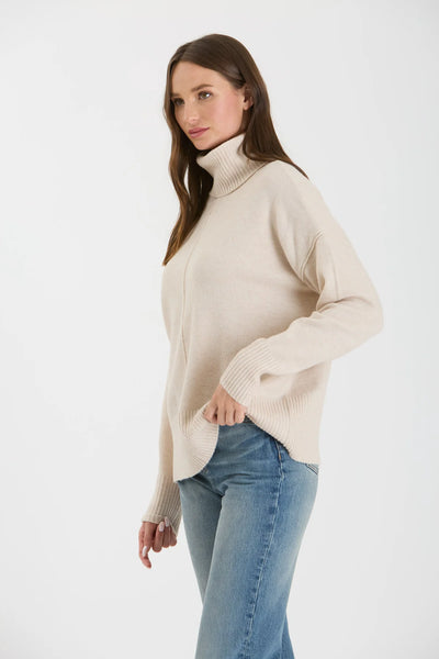 Turtleneck Front Seam Sweater in Oatmeal