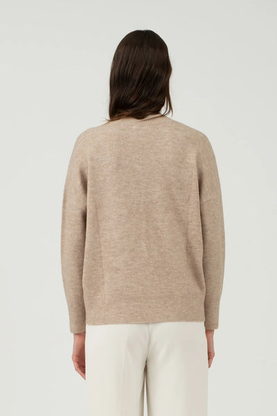 V-Neck Knit Sweater in Taupe