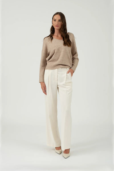 V-Neck Knit Sweater in Taupe