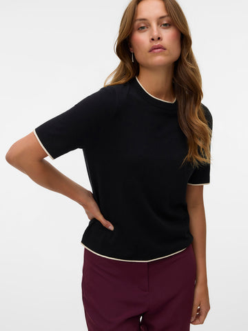 Contrast Trim Top in Black