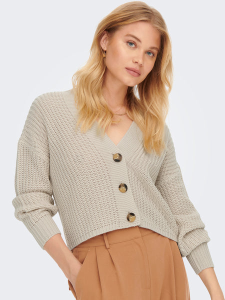 V-Neck Knit Cardigan in Beige