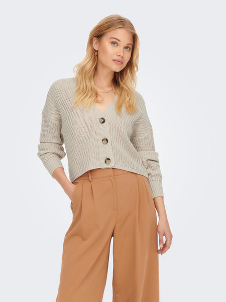 V-Neck Knit Cardigan in Beige