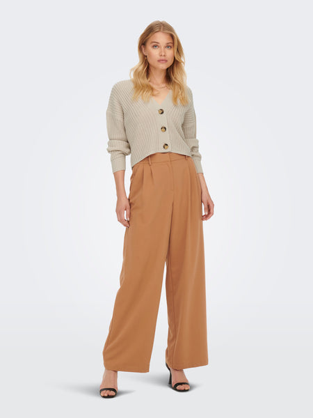 V-Neck Knit Cardigan in Beige