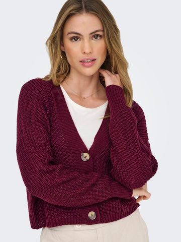 V-Neck Knit Cardigan in Cabernet