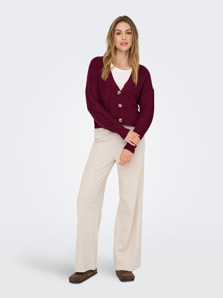 V-Neck Knit Cardigan in Cabernet